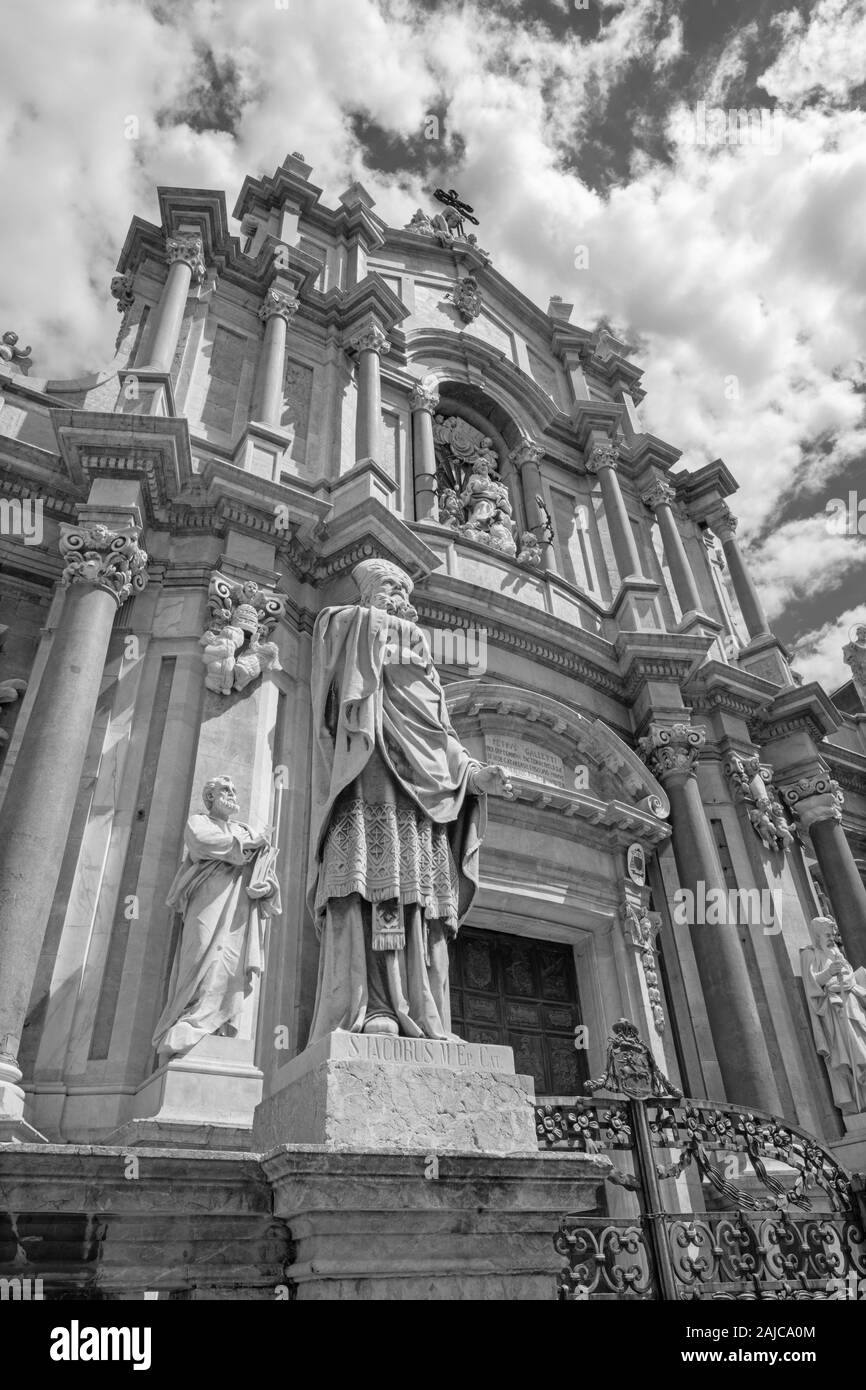 Catania - The baroque portal of Basilica di Sant'agata. Stock Photo