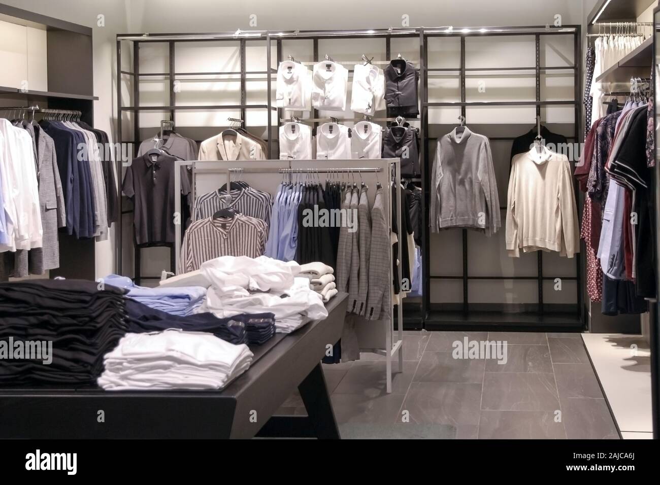 Showroom in men clothing store, no people Stock Photo