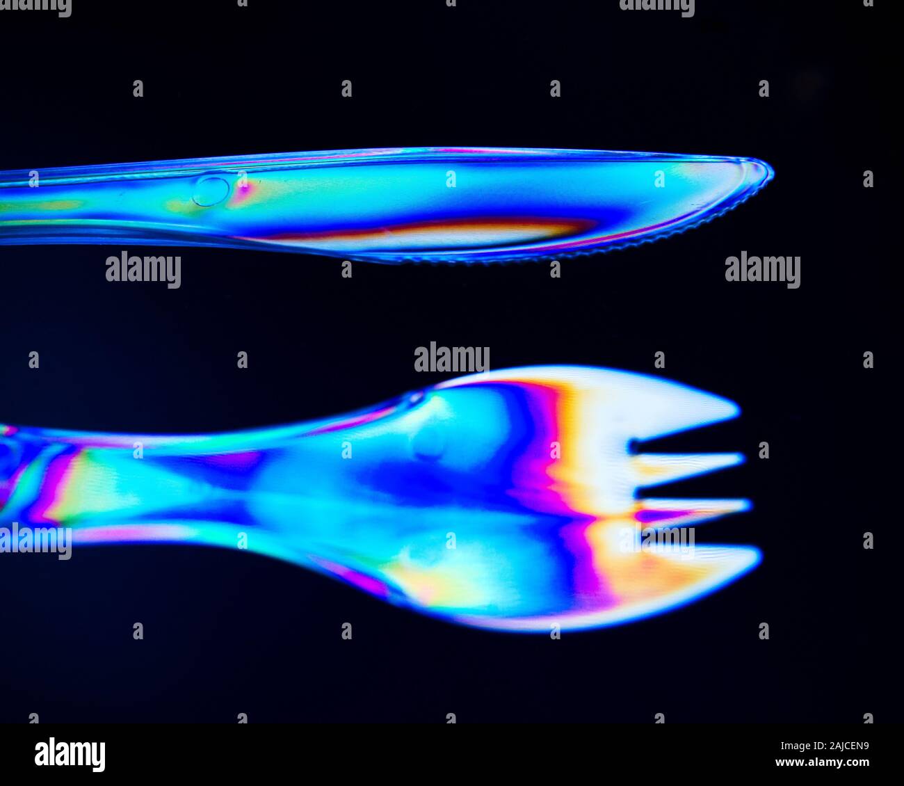 plastic cutlery under Polarizing Stock Photo