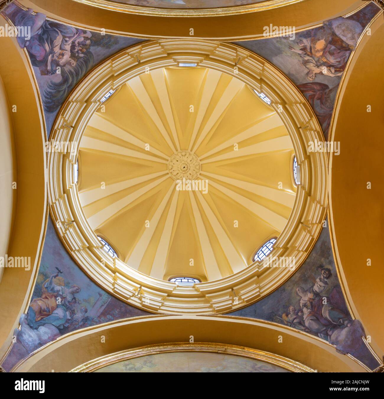 ZARAGOZA, SPAIN - MARCH 3, 2018: The cupola with the frescoes of Old Testament glorious women in church  Iglesia de San Miguel de los Navarros. Stock Photo