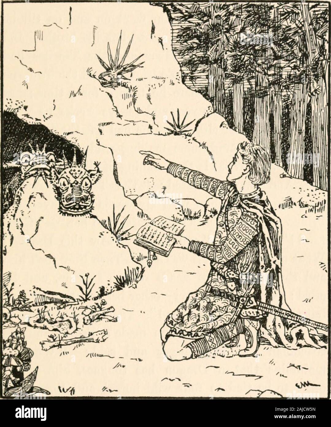 Cossack fairy tales and folk-tales . ith his huge broadsword, a full fathom  long,which the Lord had given him, and chopped off allthe Dragons six  heads, and the rock fell upon theDragons