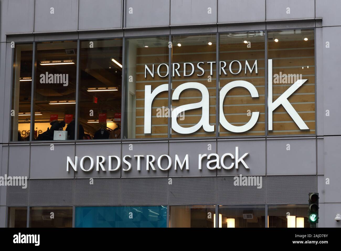 The Nordstrom Rack logo at their 865 6th Ave, New York, NY location Stock Photo