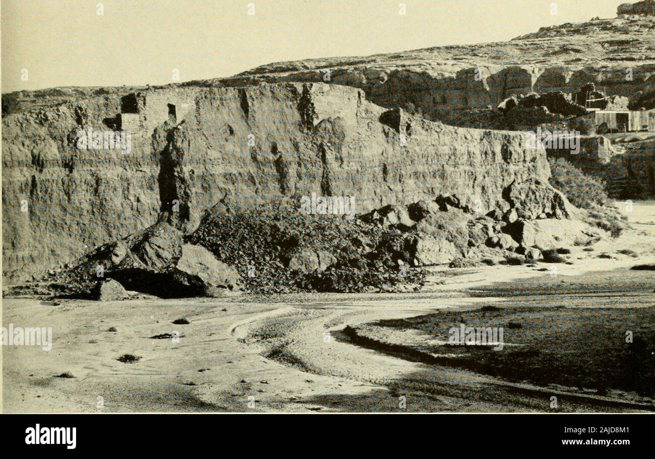 Smithsonian miscellaneous collections . Plate 6 Upper: Annually since 1877 Chaco floods gnawed at this small Pueblo III ruin until thelast vestige of it disappeared in 1948. Pueblo del Arroyo stands at the right, beyond the sheds.(Photograph by Charles Martin, 1920.) Lower: A Pueblo I pit house with roof 6 feet below the valley surface was revealed by cav-ing of the arroyo bank during the 1921 flood season. (Photograph by Neil M. Judd, 1922.) *Qft5 ?¥..? *&&*gra& ..=** £, --v. •v Stock Photo