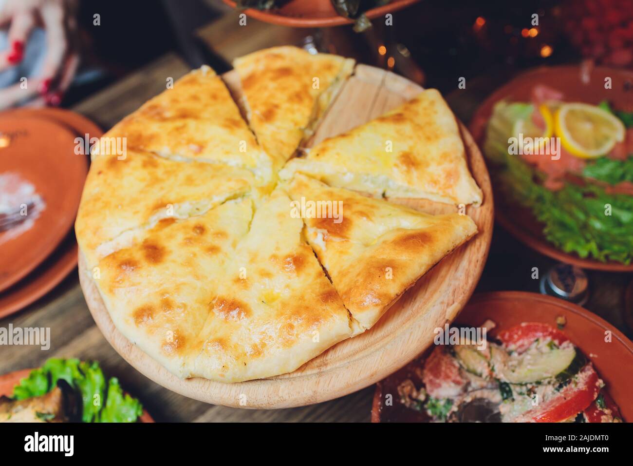 Georgian khachapuri imeruli - Georgian traditional cuisine close-up Stock Photo