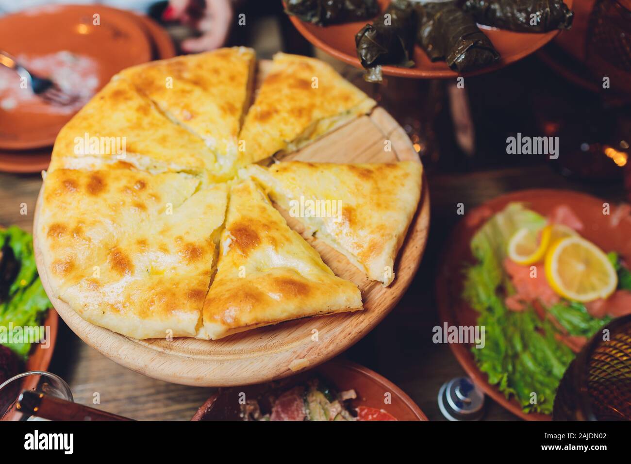 Georgian khachapuri imeruli - Georgian traditional cuisine close-up Stock Photo
