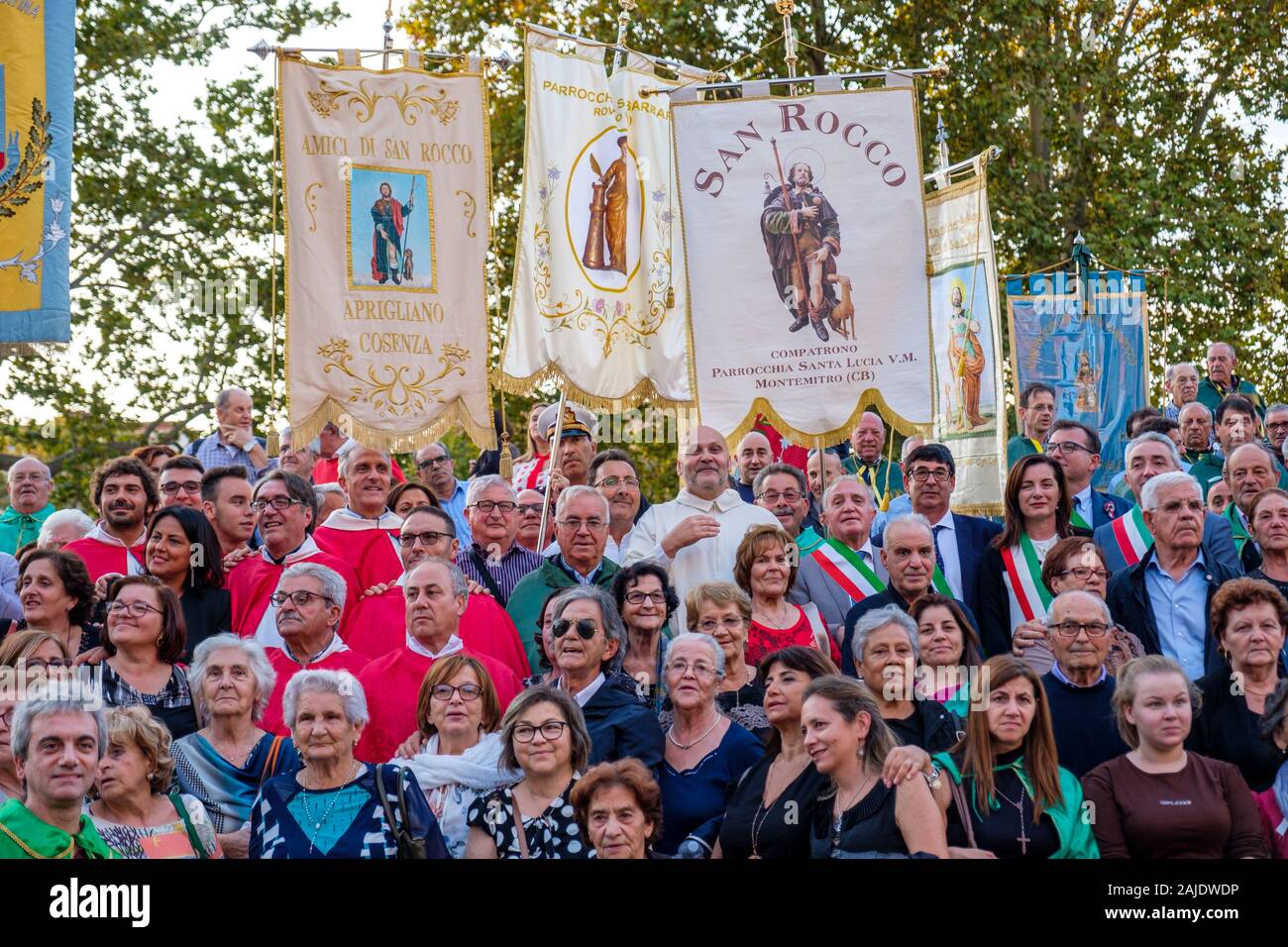 Large group of people gathered to celebrate San Rocco, Saint Roch, St. Roch, St Roch, Largo San Rocco, Rome, Italy Stock Photo