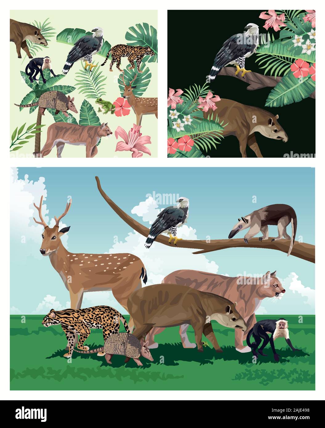 group of wild and exotic animals Stock Vector