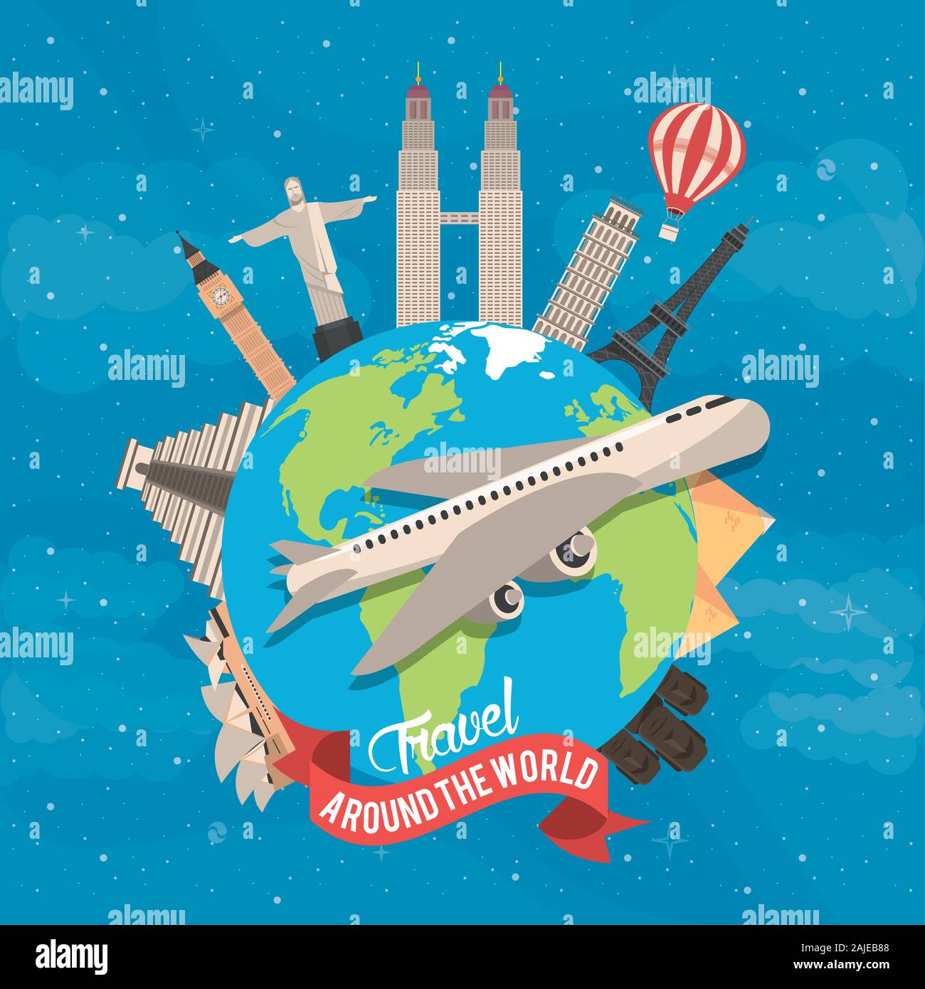 travel around the world design with earth Stock Vector Image