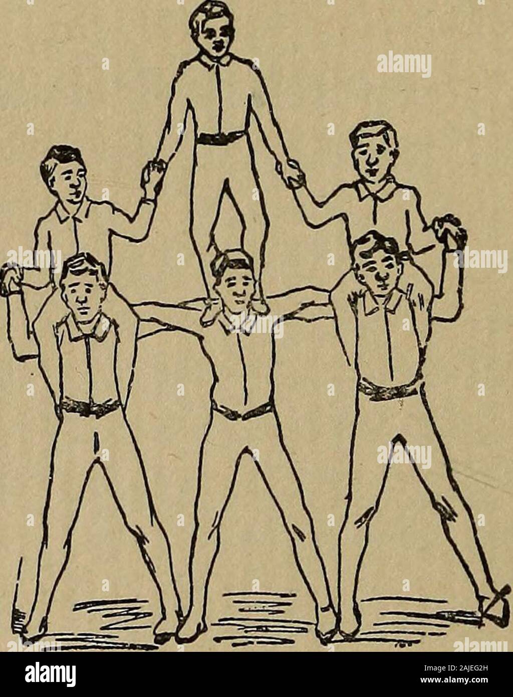 How to, a book of tumbling, tricks, pyramids and games; . Low Down  Dance—Raise theheels, bend the knees as much asmuch as possible, extend one  leguntil it is straight, and rest theheel