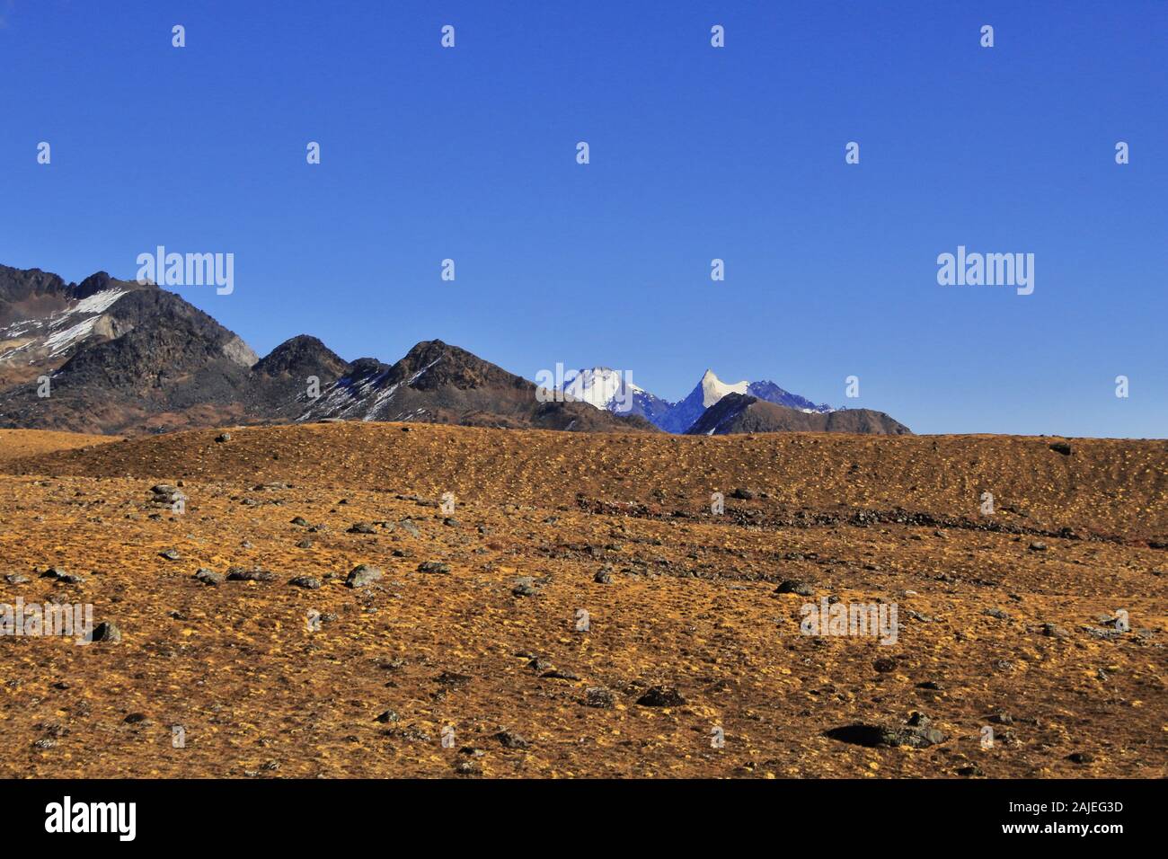 arid landscape and barren land near bum la pass, tawang in arunachal pradesh, india Stock Photo