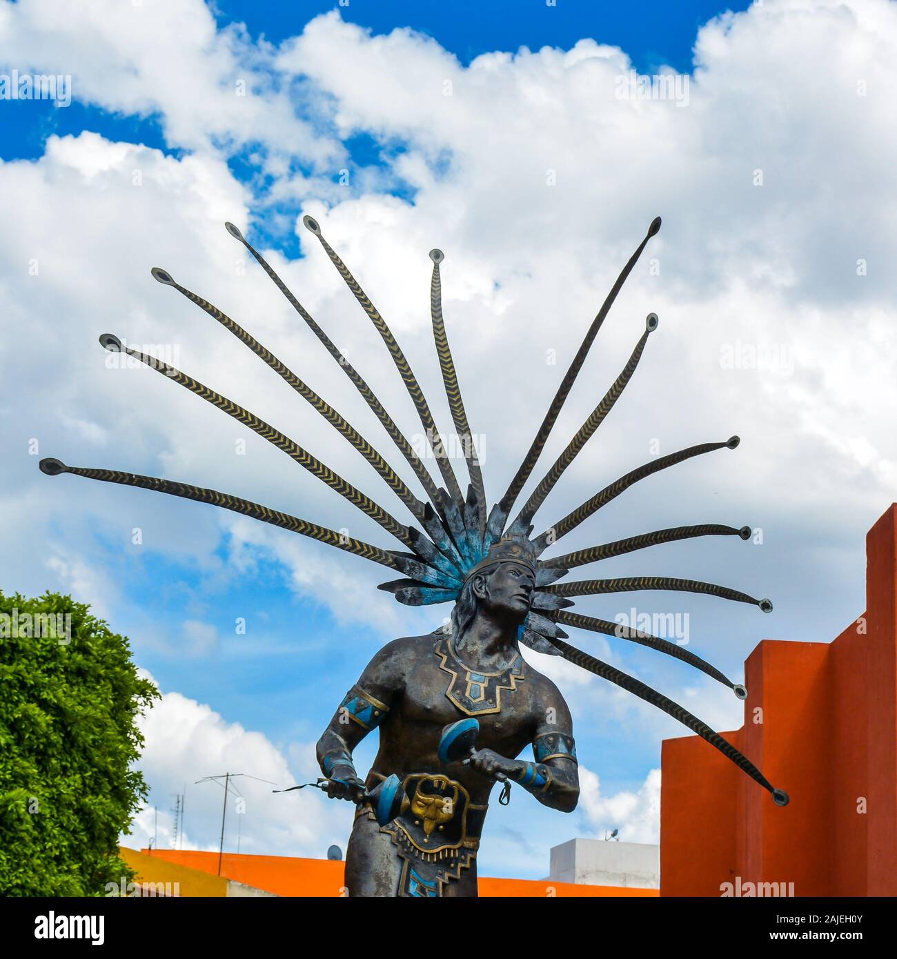 Queretaro, Mexico - Oct. 21, 2019: Statue of dancing Chichimeca, Queretaro, Mexico. Stock Photo