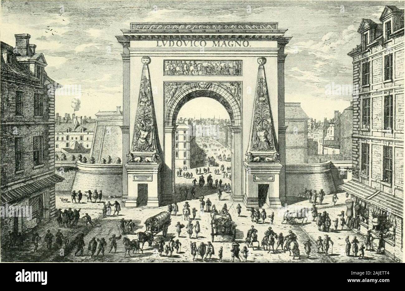 A history of French architecture from the death of Mazarin till the death of Louis XV, 1661-1774 . I, A I1&lt;1 E SANTHOINEfiil hilie I,in /&lt; i .../. /, A.yn, . H.Iv .&gt;../?,• ,, (j-liivJ,cviim dc.Four IfnlradtlaKcitw Muru Thtresx EjpoUje &lt;ic L^otK ijj^ Li/L/odo. cittfn^cmlfllir ft am/nu/itir rit lOyi (&lt;? t-iu iiittwi lvr&gt;nc avrnue-^t t^ vn (liireuhU Jnrdjn nut Ctft &lt;i cote- [Per,-//,- PORTE S. ANTOINE AS ALTKRKD BY F. IILONDEL (see P- 91). IORTE S. DENIS. 1. IlLOXUKL (See p. 93) [I. TO FACE I&gt;. SS CLAUDE PERRAULT 89 an architectural ghost, but with Sir Christopher Wre Stock Photo