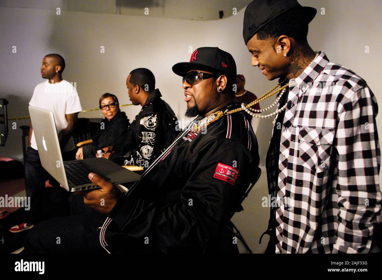 Rapper Deandre Way aka Soulja Boy (r) and Miami Mike (c) on set at JBar ft. Soulja  Boy 
