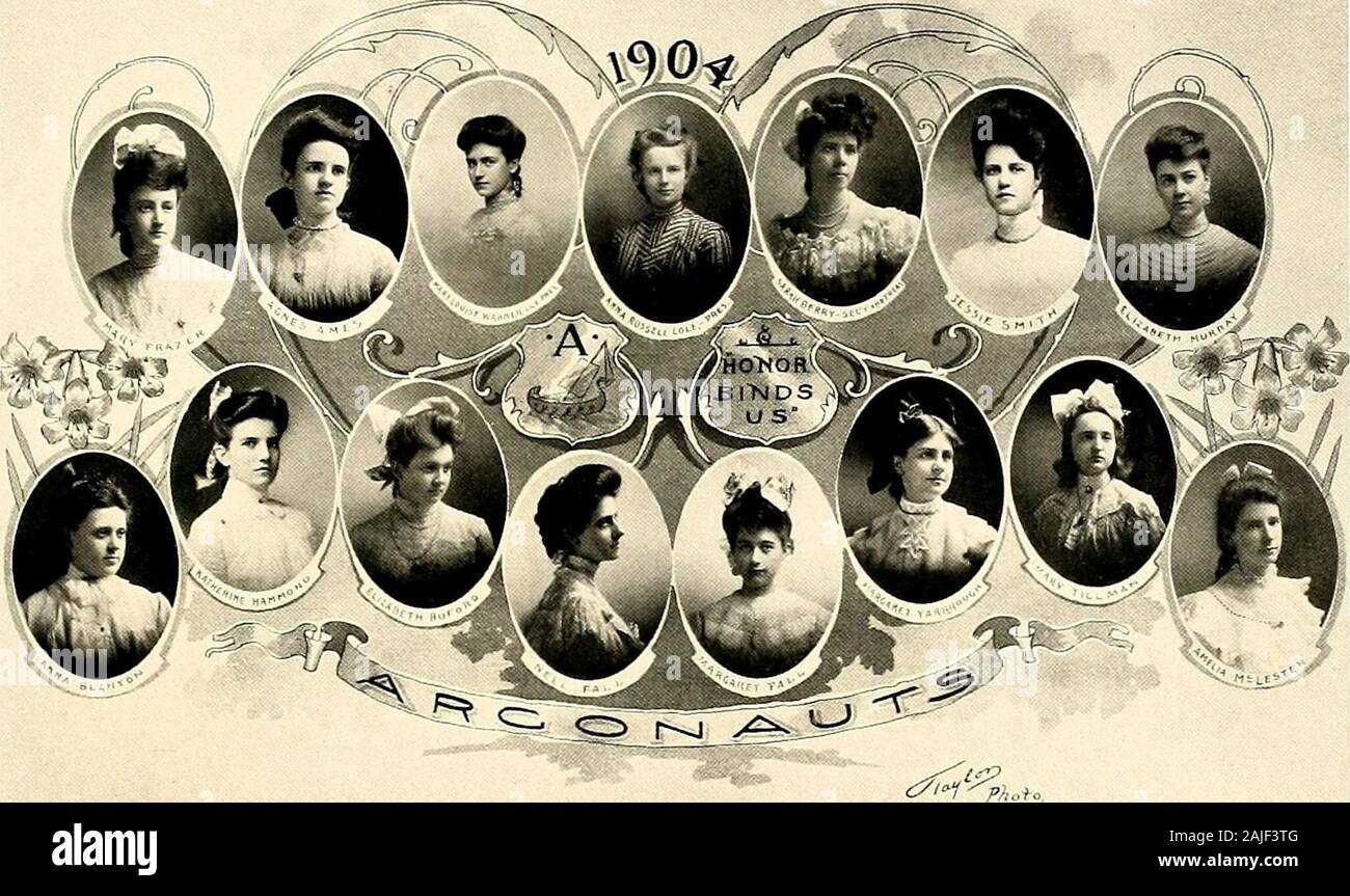 Iris 1904 . THe A.r^onauts [Organized in 1903] Motto—Honor Binds Us Colors—Purple and Gold Officers Anna Russell Code President Katherine Hammond Vice-President Agnes Amis Secretary and Treasurer Members Mary Frazer Nell Fall Mary Louise Warner Margaret Fall Katherine Hammond Mary Tillman Jessie Smith Margaret Yarbrough Anna Blanton Amelia McLester Elizabeth Murray Agnes Amis Elizabeth Buford Anna Russell Cole Sarah Berry Honorary Member Miss Elizabeth Chapman •. Stock Photo