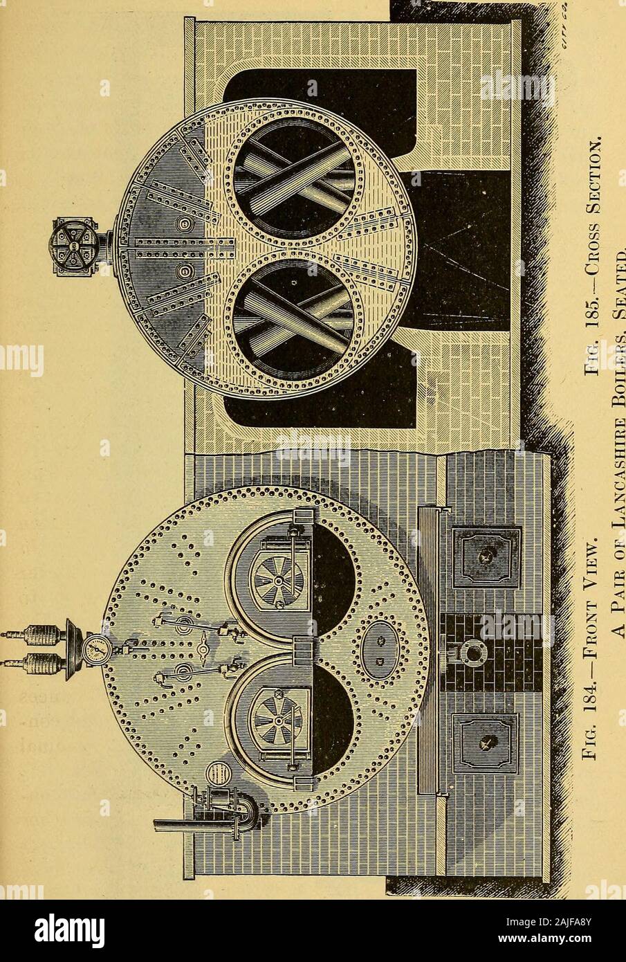 Cotton weaving: its development, principles, and practice . ther increase  the steam generative power, the fluesare fitted with what are termed  Galloway tubes, shownin the cross section (fig. 185). These have long