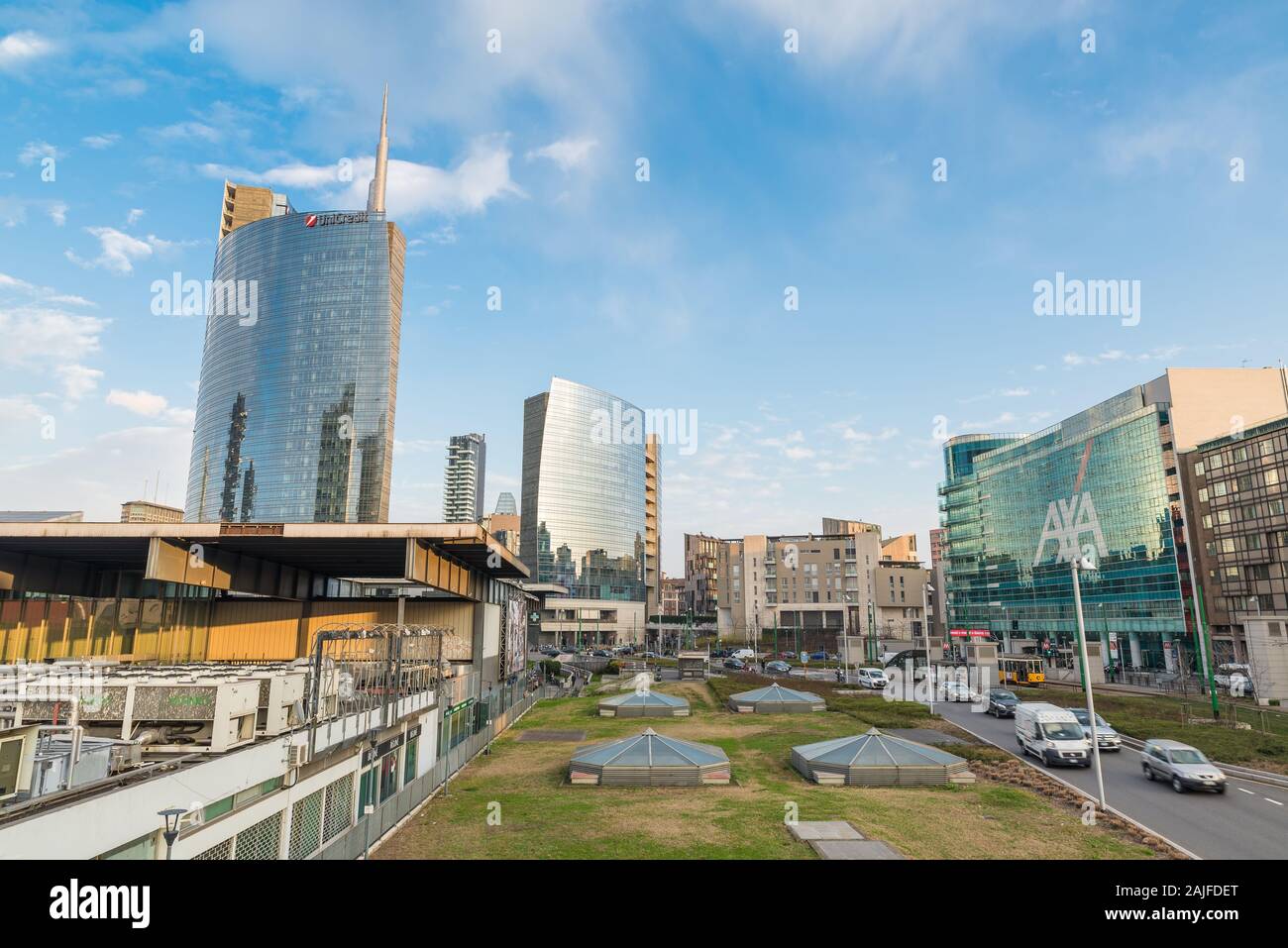 Milan, Italy. Square Gae Aulenti with the tallest skyscraper in Italy. Important financial district Stock Photo