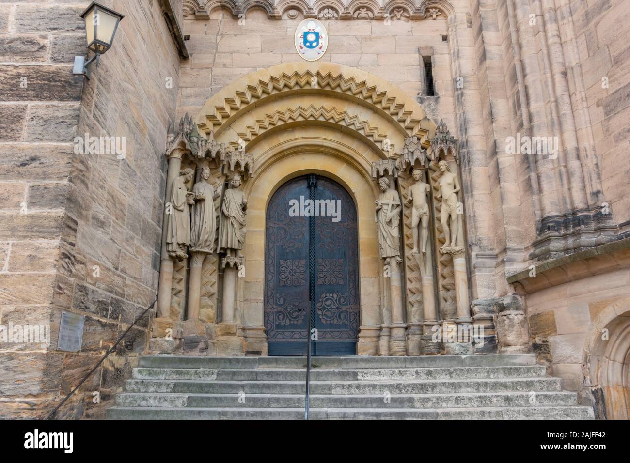 Imposing side doors to Bamberger Dom (Bamberg Cathedral) in Bamberg, Upper Franconia, Germany. Stock Photo