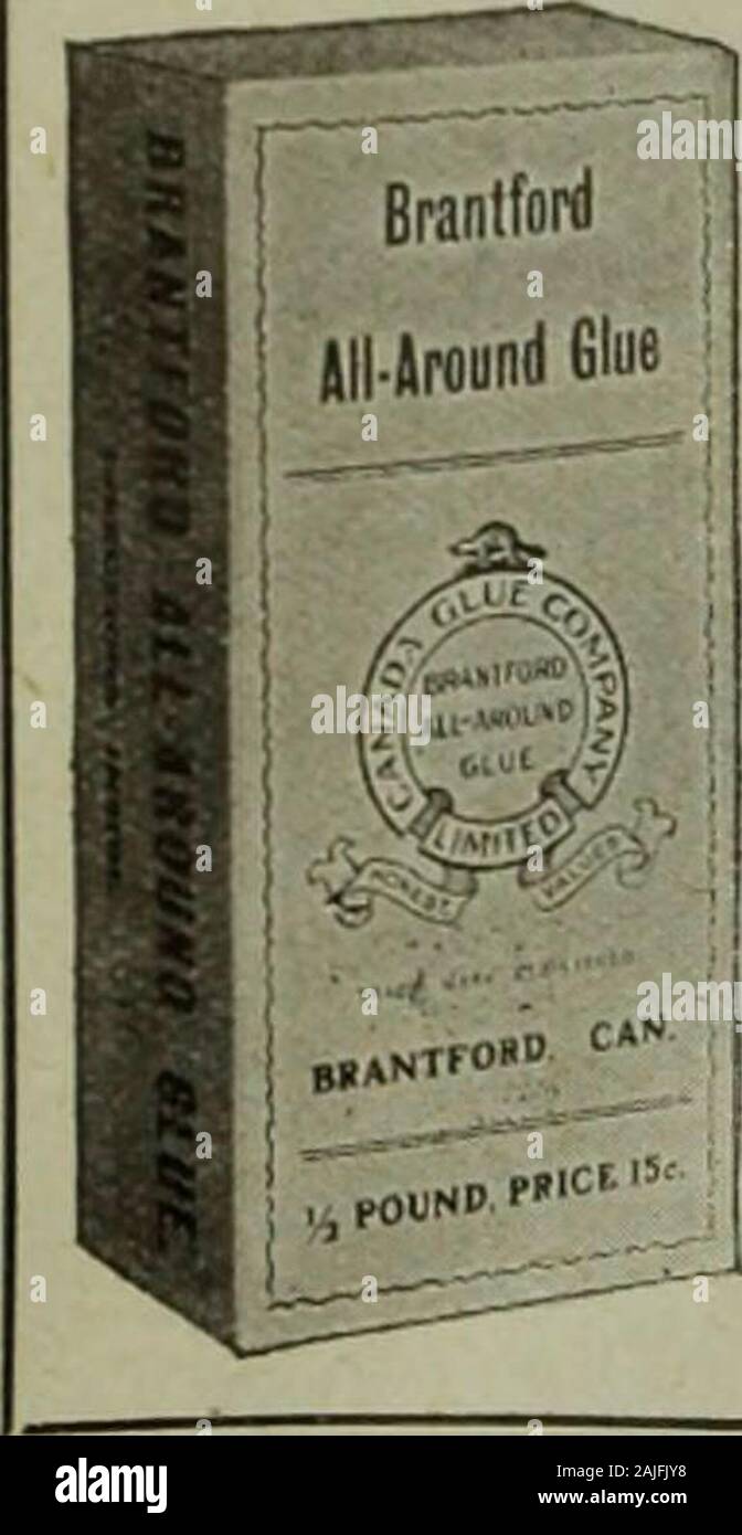 Hardware Merchandising October December 1910 Brantford All Around Glue Granulated The High Grade Glue In The Convenient Package Is Now Stocked By Most Of Theleading Jobbers Quality Tells J H Ashdown Hdwe Co Limited