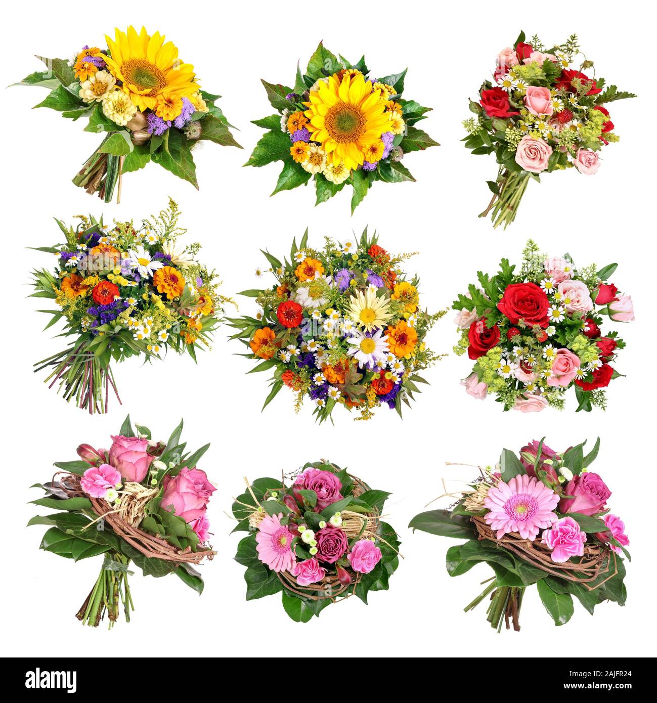 Different bouquet of flowers, isolated Stock Photo Alamy