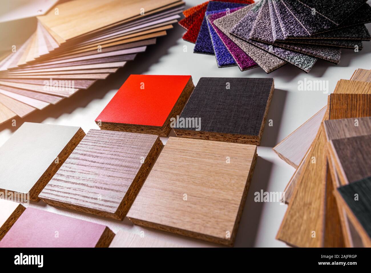 variety of furniture and flooring material design samples Stock Photo