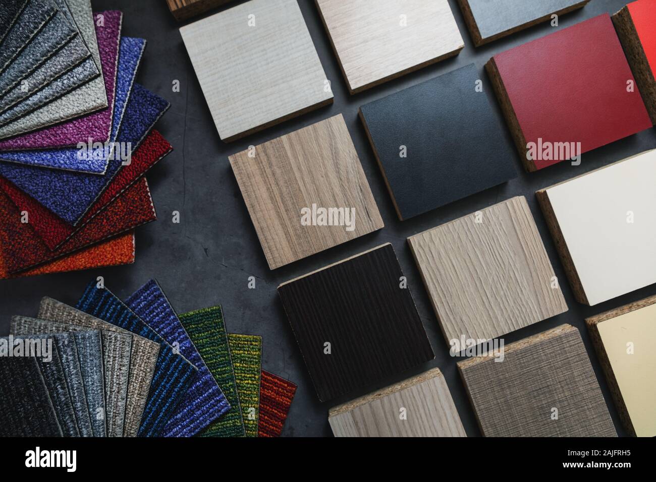 flooring and laminate furniture material samples for interior design project Stock Photo
