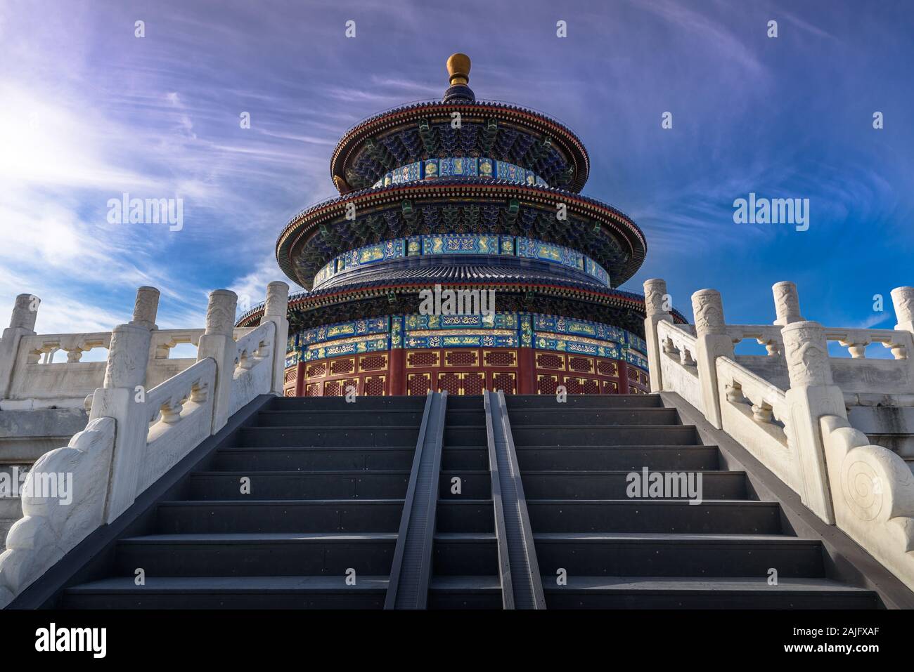 Beijing, China: Beautiful view of the Temple of Heaven (Tian Tan Temple) the 'Hall of Prayer for Good Harvest' no people, nobody Stock Photo