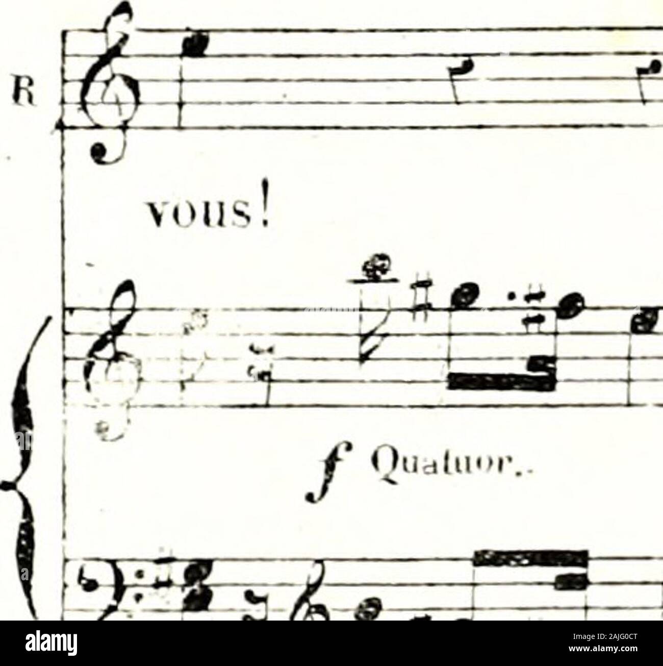 Robinson Crusoé; opéra comique en 3 actes (5 tableaux) . :g... -n—rdh—u- 0*0 ?0#m 0  -j^rm zfc^z =3^ r^7 *: • k tj= ? -i—/ p r ci,vous v vivrez bien tous, LA- M S Je me suis dé-fen-du, pardieu,défeu.dez ^- ^ G . f i. Ob. a  së Ht—b *^5* H L-a 91 &lt; » -=i^ ^ a- 2 3= (» sis .unis ) moiilrant la inei. m 0 0 0 0 0 iï o • La voy.ez-vous la - bas, La pa.trie a.do . re . e Vers -?©- -©- -©- B: r o :B 7il ^ 3X -O- o —o- w 319 $ H1AV. ^F mu ^-+f—«• t=t ^TH suz. p scis la Ler ve su   #Ê* * vers la ter  re sn   VEND. P =F=fe s* If* vers la ter re sa. i #—* # ^ £^p££ s =ffF #£ fcse R 3 la ter re sa Stock Photo