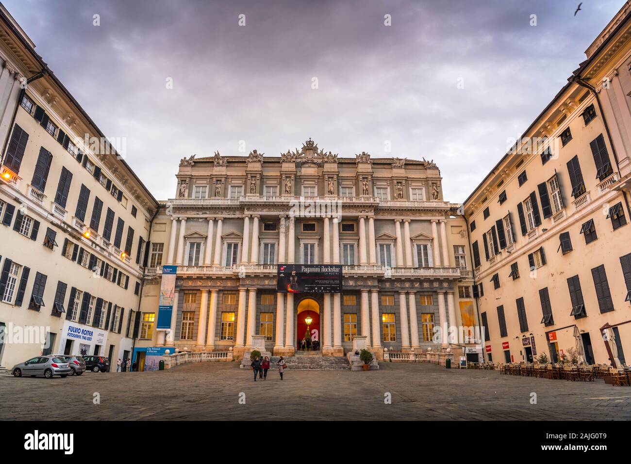 Genova, Genoa, Italy: Wide angle view of the facade of Palazzo Ducale (old Doge's Palace) from Piazza Matteotti Stock Photo