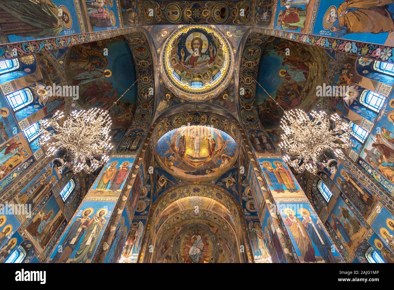 Saint Petersburg, Russia: Interior of Church of the Savior on Blood (spilled blood) is one of the main sights of St Petersburg, wide angle view Stock Photo