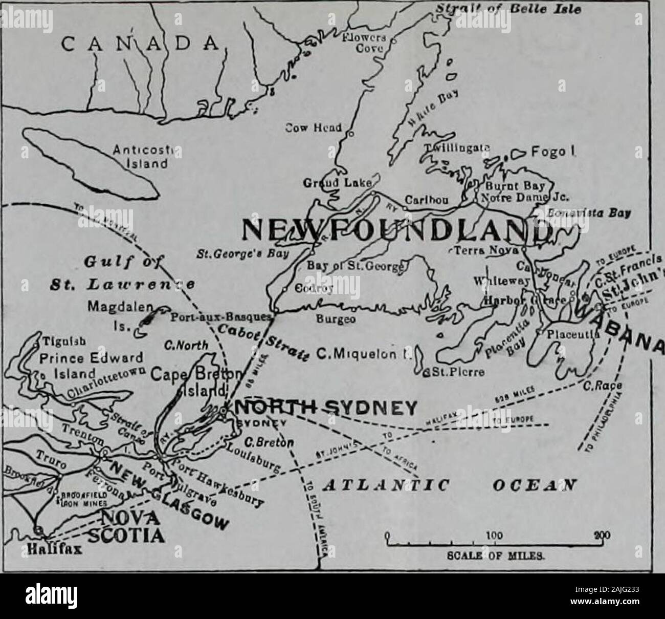 Transactions . SYDNEY HARBOUR^, and Vicinity. CAPE BRETON ISLAND, NOVA  SCOTIA. ! t ? SCALE OF UJLEa. Sketch Maps showing situations of  re-spectively Wabana, Newfoundland, the sourceof the iron supply and North