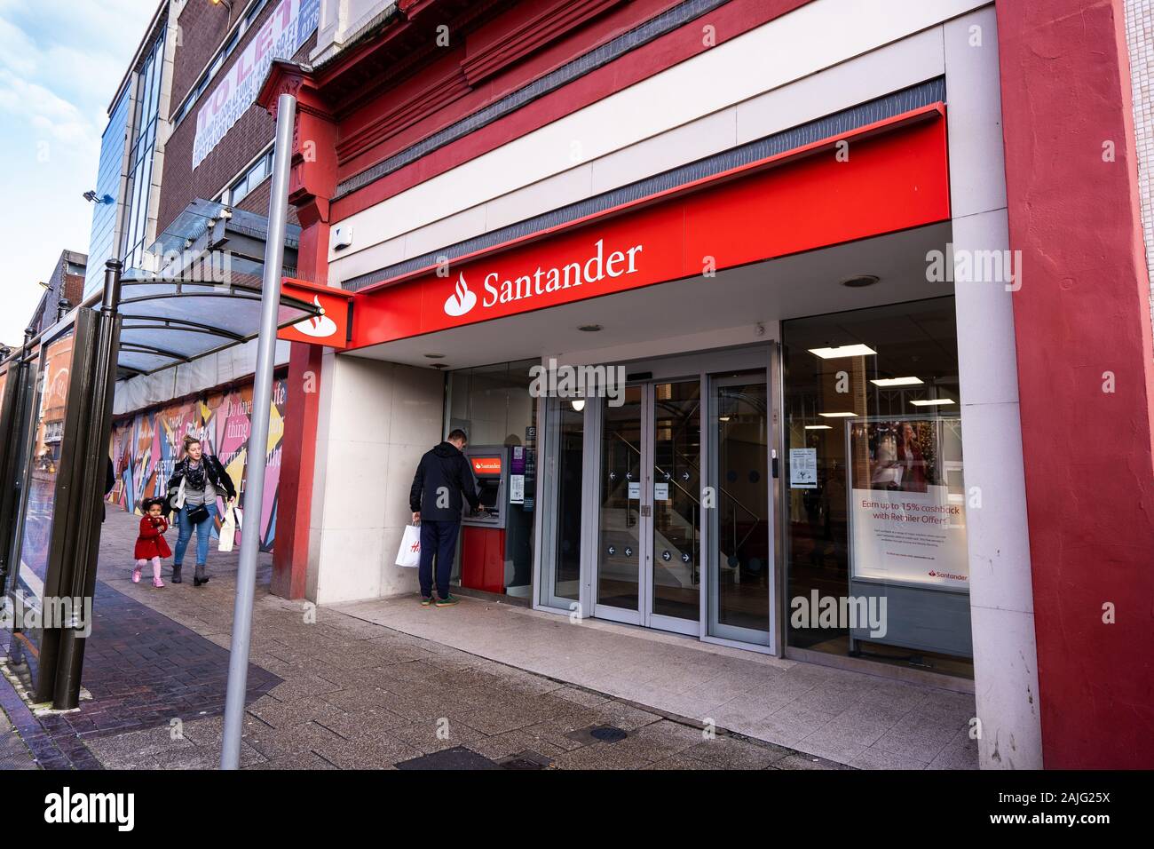 The Santander bank on the high street in the heart of the city centre of Hanley, Stoke on Trent, Staffordshire Stock Photo