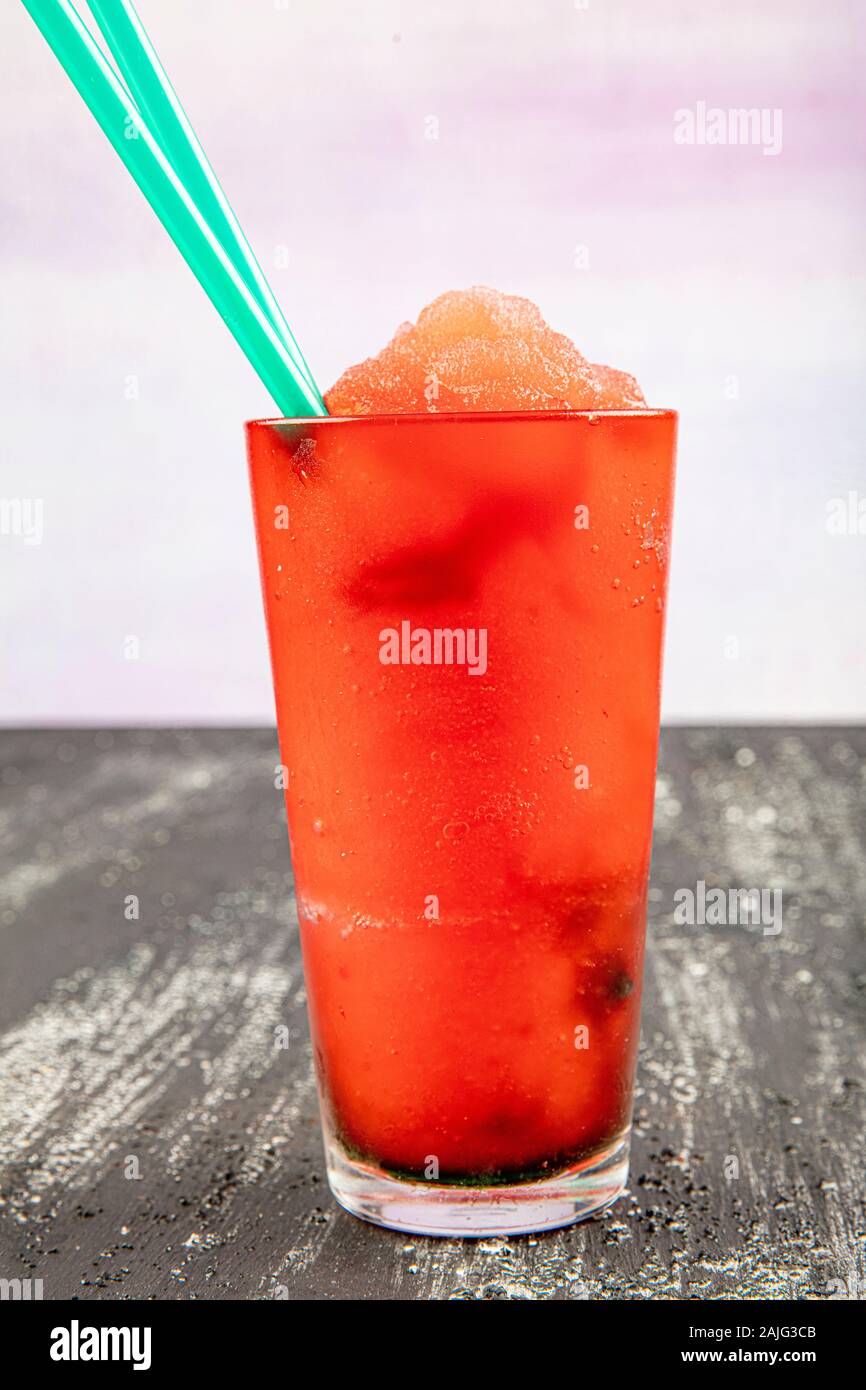 Watermelon Frozen Drink. Glass of cold watermelon frozen or smoothie