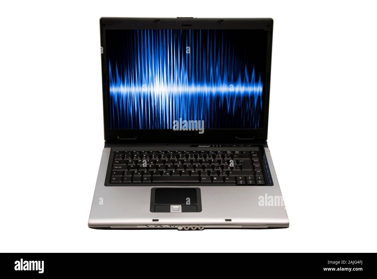 laptop computer with radio waves on the screen Stock Photo