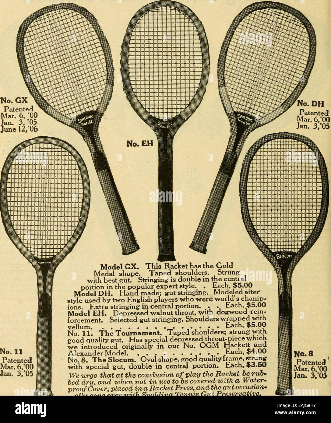 The tennis primer . TRADEMARK GUARANTEES Spalding Lawn Tennis Rackets.  ?????????niiiiiiiiiiiBiinSiUiriiiiiliiiiSr m;:«l|iiii;itiii5!|i No. 11  PatentedMar. 6,00Jan. 3;05 Stock Photo - Alamy