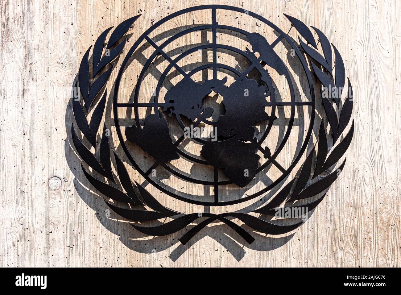 Geneva, Switzerland - April 15, 2019: United Nations sign located outside  the United Nations Office in Geneva - image Stock Photo - Alamy