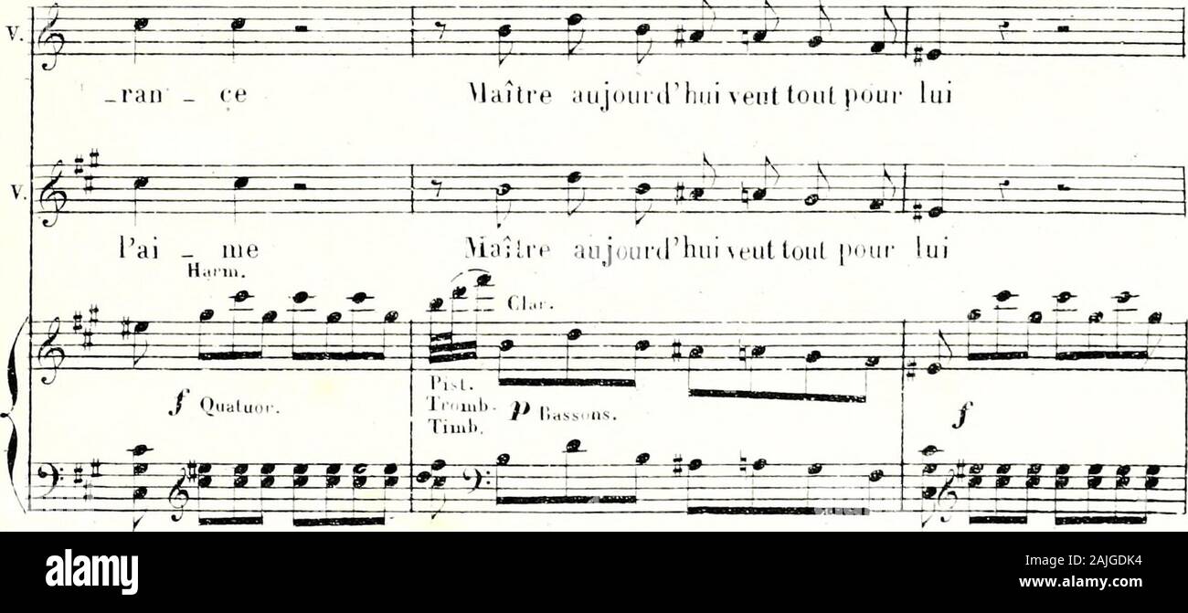 Robinson Crusoé; opéra comique en 3 actes (5 tableaux) . 28.-: ^ 1 -4- *  £  » F =F zr Ta ni que maître é-lail uialheu-reux Peine et dou Ieut é-taienl 3 ? Q » 0 =«= 3e (.V hou - heur quil no-sait re   &gt; ?:• Veii-dre - &lt;ii cru  vaille trou. ±*«- ( l.u éH^^:a^f^ %T ?7-TT^ fTk. -0 w r » 0 0-s0 UiiHlm 9^ - 4 0 ;^   g. -g—*- * VF 2= ?-* # °7 P       H ^T—lr V 5^ ^ — »g» V /— leux Mais quand jat—teinls pouVrécoiiL-pen se Japaildn joLe et des - pé  v. m îzzx: S -if—T^Zl -0—m- + fff t* 0—0 0 W 7^=7  ver Et y lors   / . » que La leinifllc - mt-ineII        V Y v y y v Per-met que sonescla Stock Photo