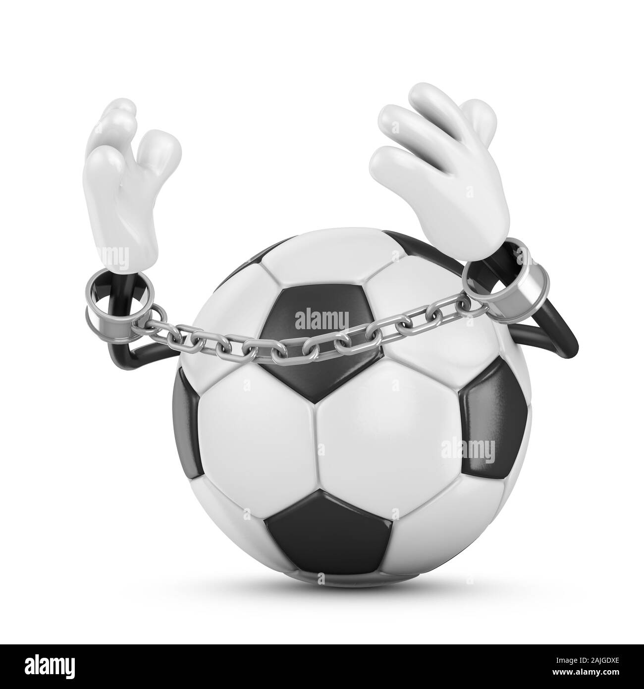 Ball for football in handcuffs with a chain. 3d render. Stock Photo