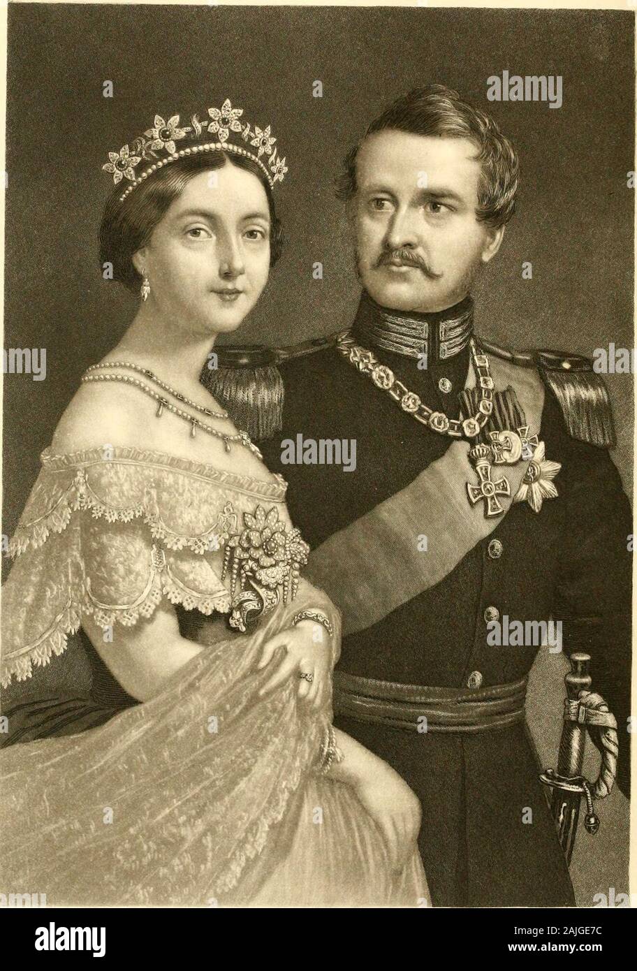 Imperial courts of France, England, Russia, Prussia, Sardinia, and Austria . g Frederic William, was,before her marriage, the Princess Marie Louise AugusteCatherine. She is the daughter of Charles Frederic, lateGrand Duke of Saxe-Weimar Eisenach, and sister of thereigning Grand Duke. She was born September 30, 1811,and married June 11, 1829. She is the mother of PrinceFrederic William of Prussia, who is married to the eldestdaughter of Queen Victoria of England. She is the motheralso of the Princess Louise Marie Elizabeth, who is marriedto the reigning Grand Duke of Baden. She Avas crownedat K Stock Photo