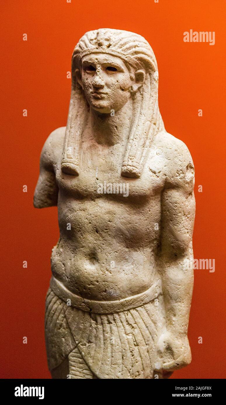 Photo taken during the opening visit of the exhibition “Osiris, Egypt's Sunken Mysteries”. Egypt, Alexandria, Graeco-Roman museum, statue of Antinous, Stock Photo