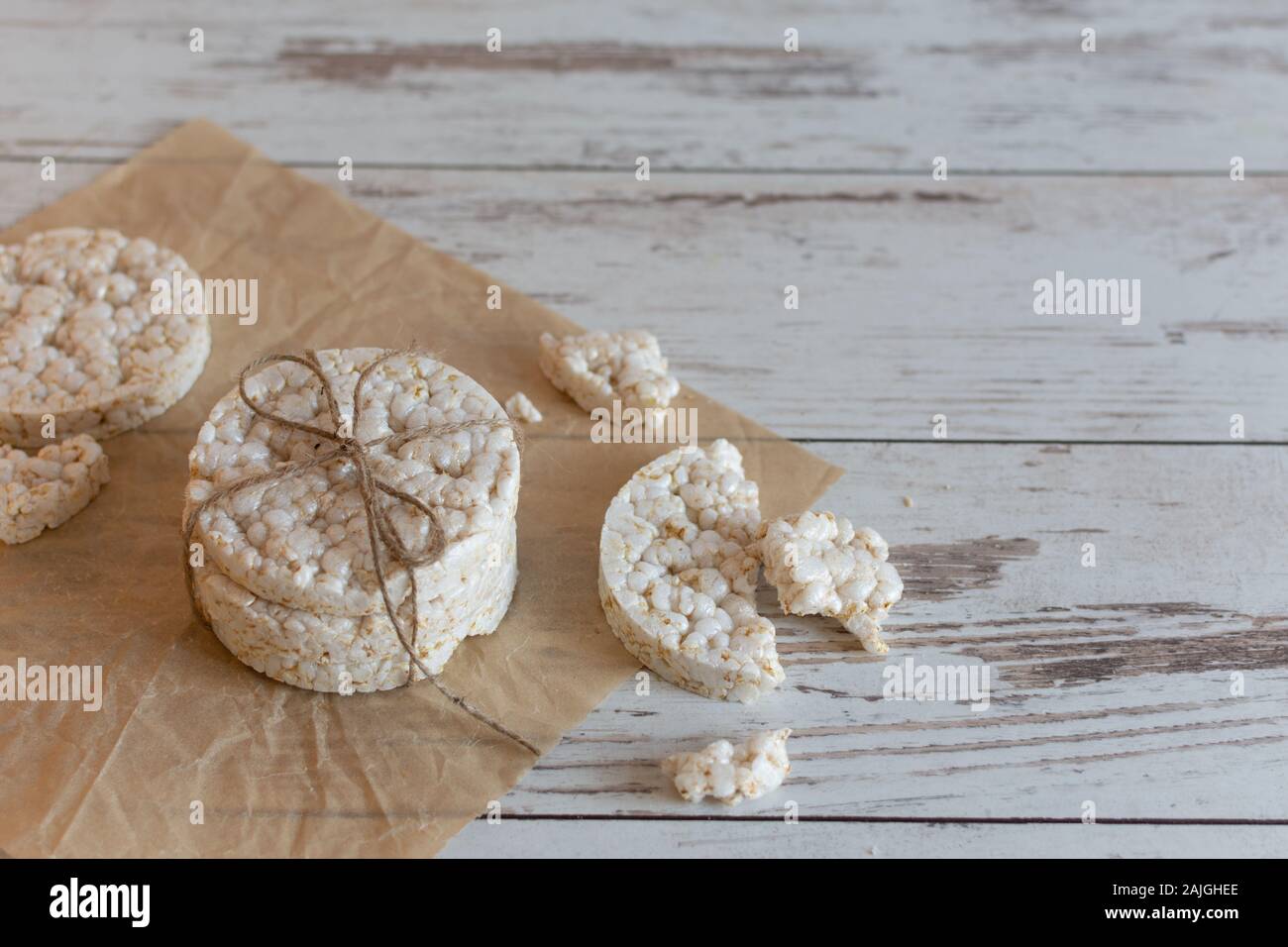 Healthy puffed rice waffles for diet. Rice cakes as a healthy eating