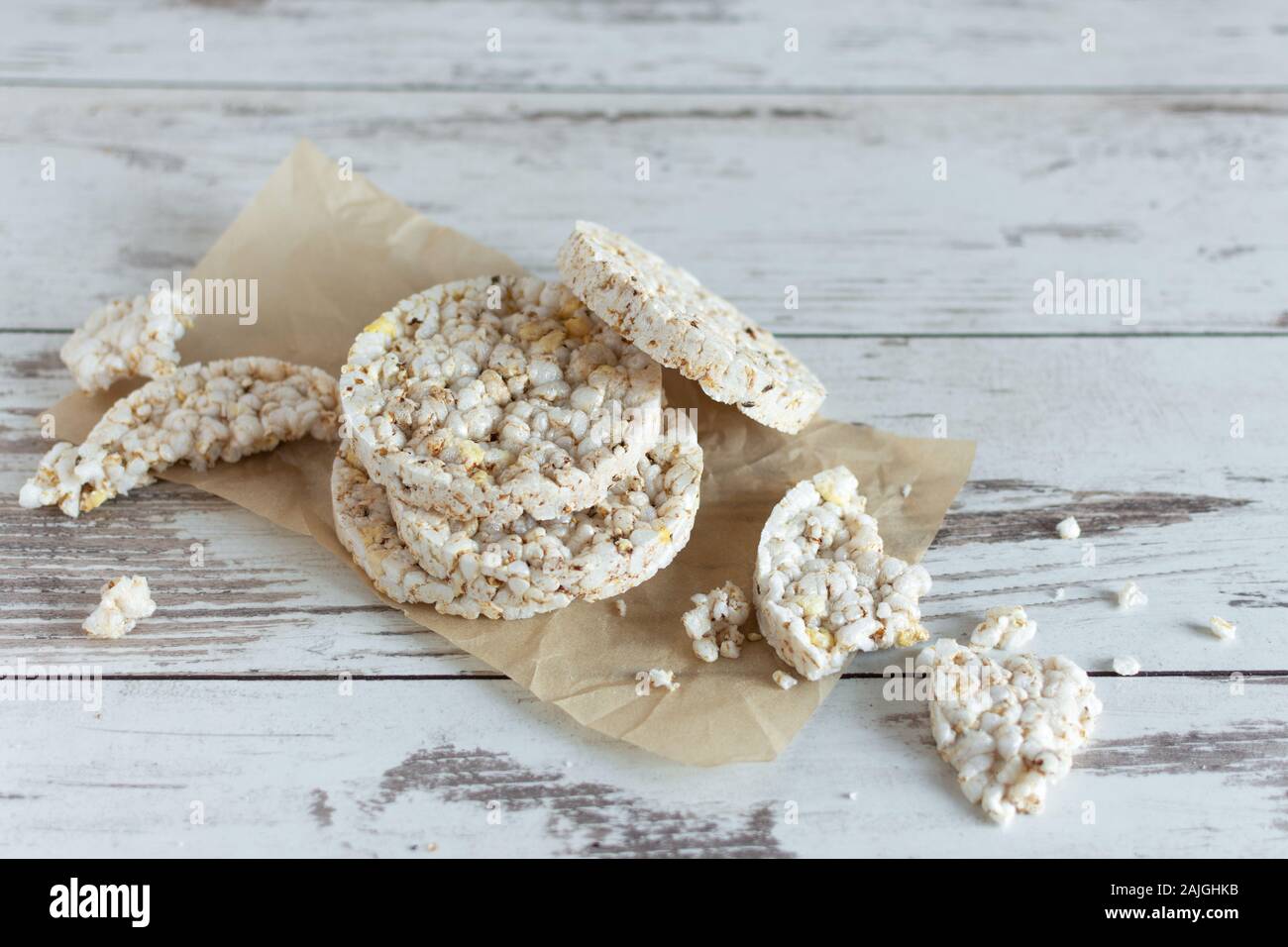 Healthy puffed rice waffles for diet. Rice cakes as a healthy eating