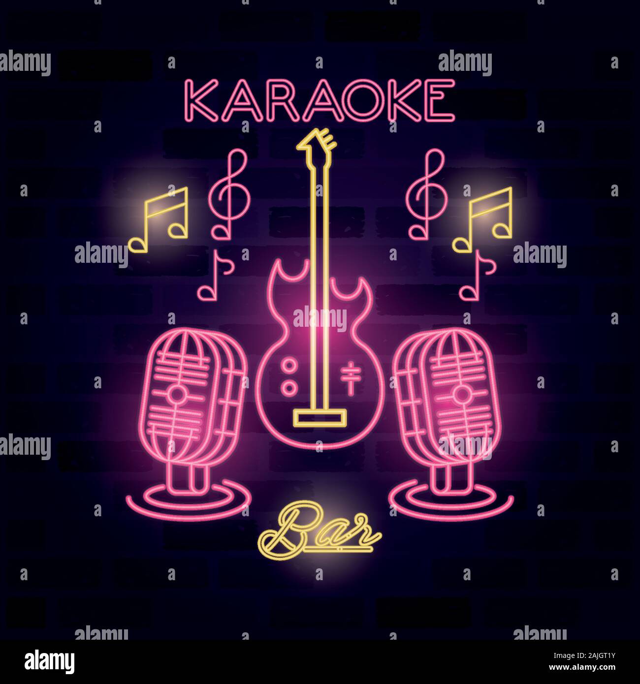 Karaoke Night Neon Signboard Microphone In Frame Talent Show