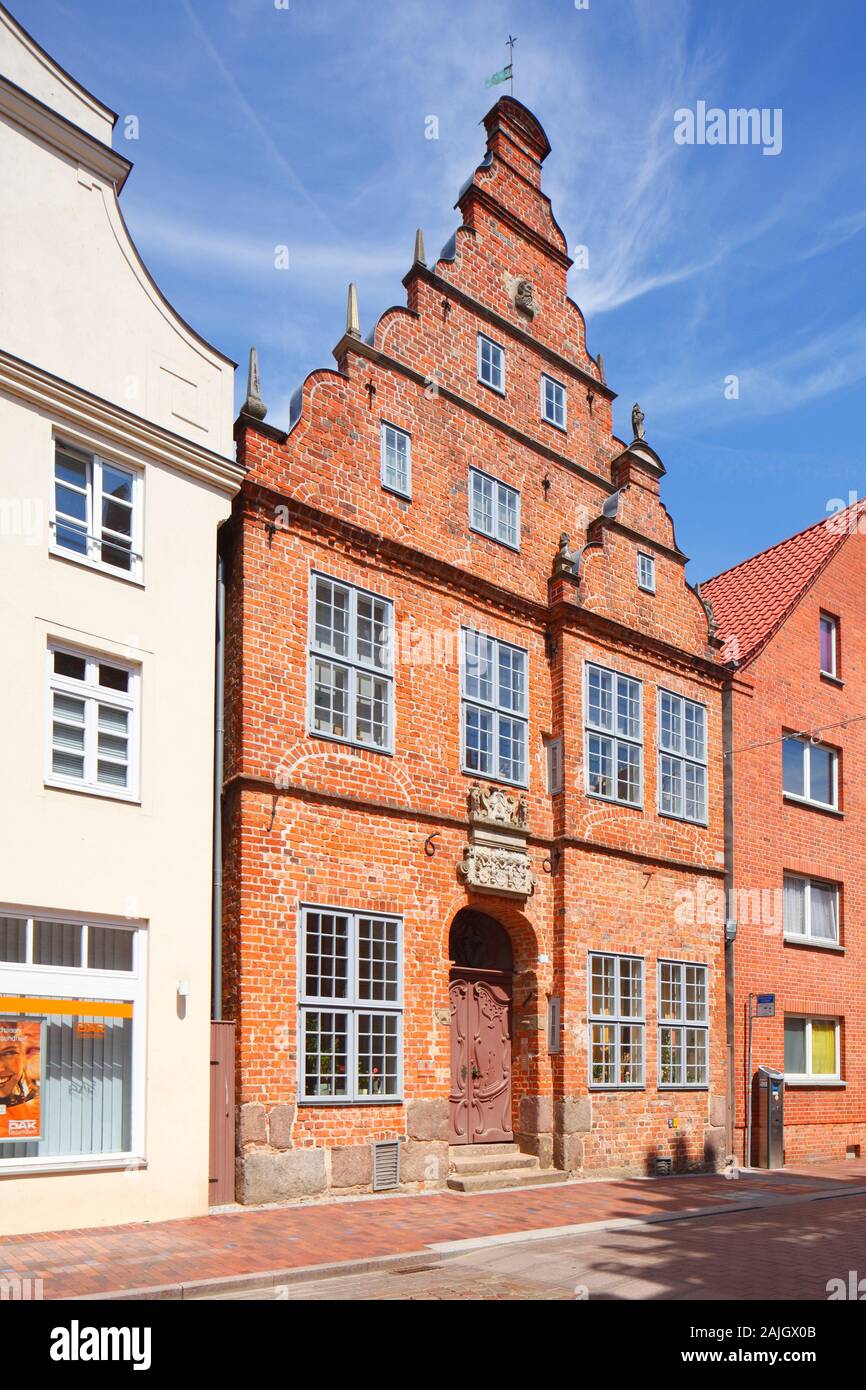 Historic house facade, Güstrow, Mecklenburg-West Pomerania, Germany, Europe Stock Photo