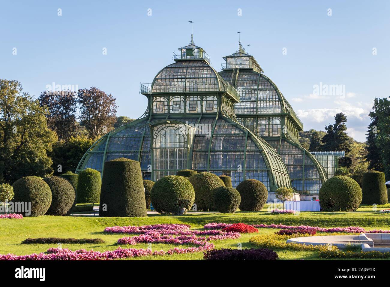 Austria, Vienna - September 3, 2019: Botanical Garden Palmenhaus Schonbrunn is a large greenhouse located in schonbrunn palace garden in Vienna, Austr Stock Photo