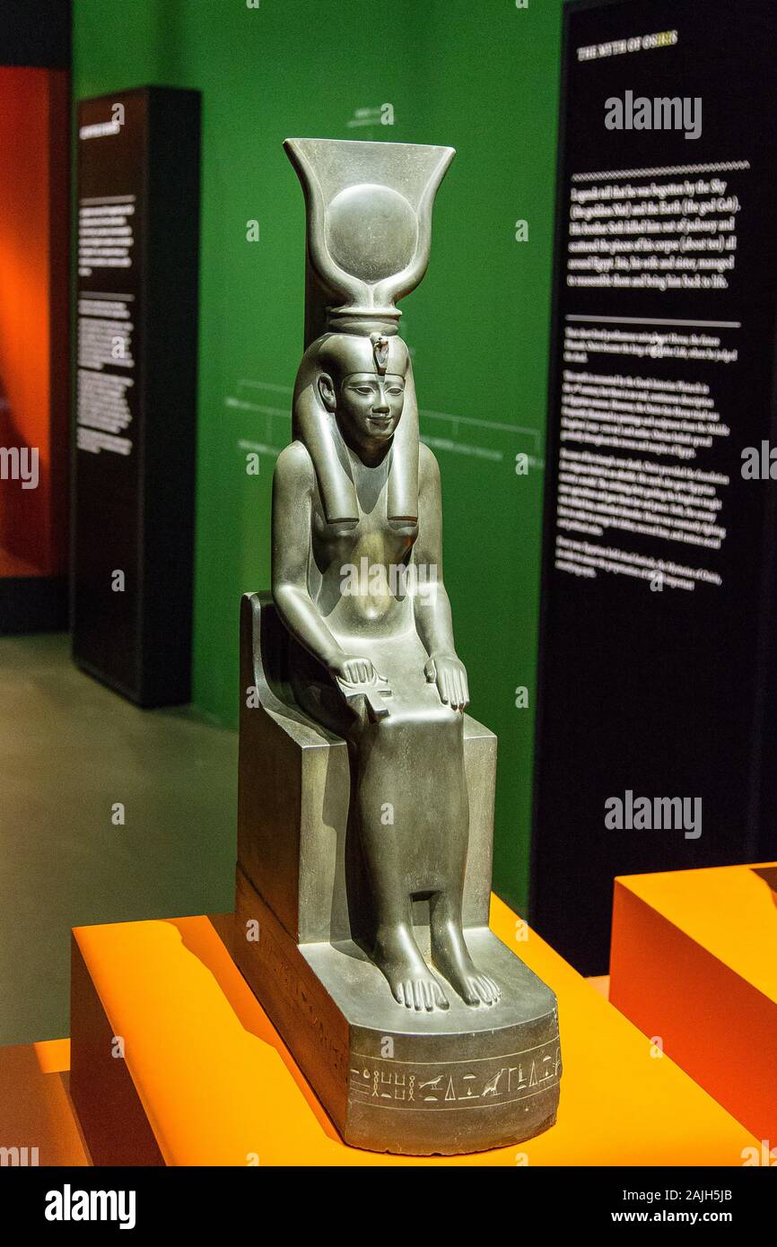 Photo taken during the opening visit of the exhibition “Osiris, Egypt's  Sunken Mysteries”. statue of the goddess Isis, grauwacke Stock Photo - Alamy