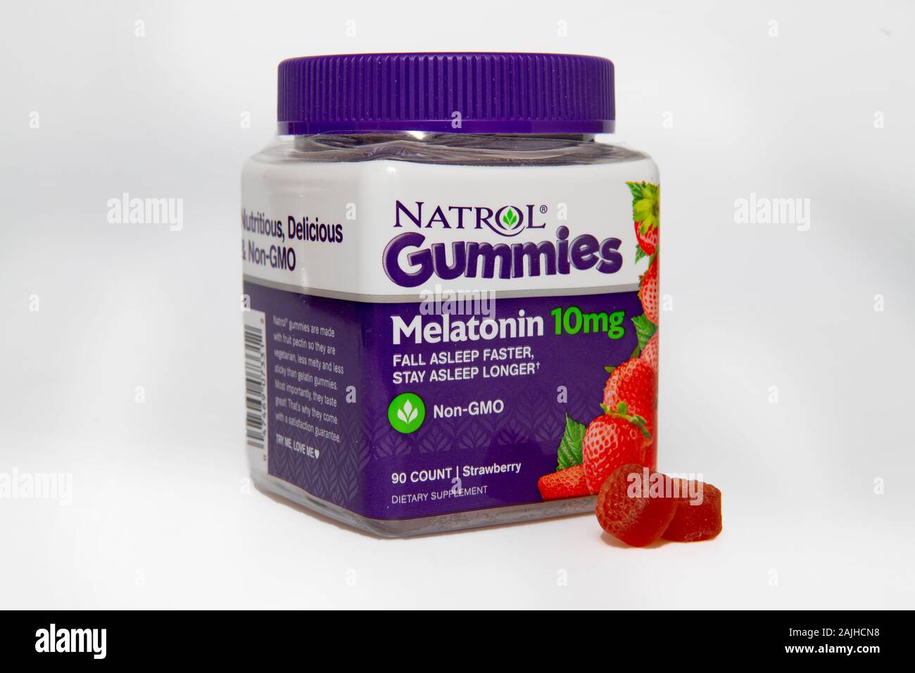 Melatonin Sleep Aid Gummies Natrol brand Non GMO 10mg Stock Photo