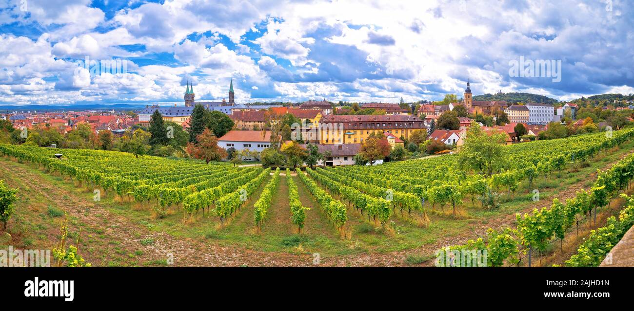 Bamberg. Town of Bamberg panoramic view from Michaelsberg vineyards, Upper Franconia, Bavaria region of Germany Stock Photo