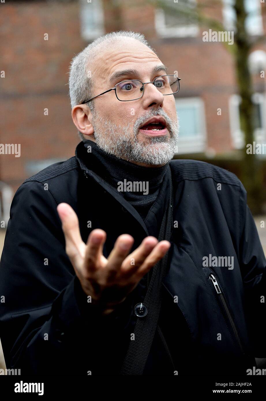 Jordi Casamitjana speaks to the media outside Norwich Magistrates' Court, in Norwich, following an employment tribunal, where tribunal judge Robin Postle, ruled that ethical veganism is a philosophical belief and is therefore a protected characteristic under the Equality Act 2010. PA Photo. Picture date: Friday January 3, 2020. Jordi Casamitjana said he was sacked by the League Against Cruel Sports after raising concerns that its pension fund was being invested into companies involved in animal testing. The 55-year-old, from London, claims he was unfairly disciplined for making this disclosure Stock Photo