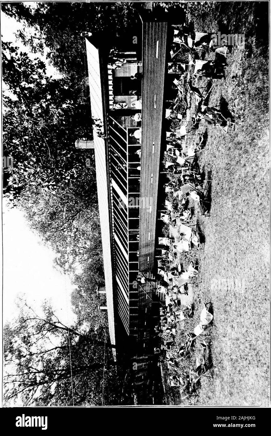 Tuberculosis in Massachusetts . er it impossible to make provisions forthem. For three years the Boston Association for the Relief andControl of Tuberculosis has successfully maintained a sanatoriumday-camp for consumptives during the summer months, and theirsuccess in this special work has led us to attempt the same thingon a larger and more comprehensive scale, and for this purposewe have erected a permanent structure immediately adjacent tothe main hospital. This building, which was opened early in July,1908, is one story high, one hundred and fifty feet long, thirty-sixfeet wide, of rough Stock Photo