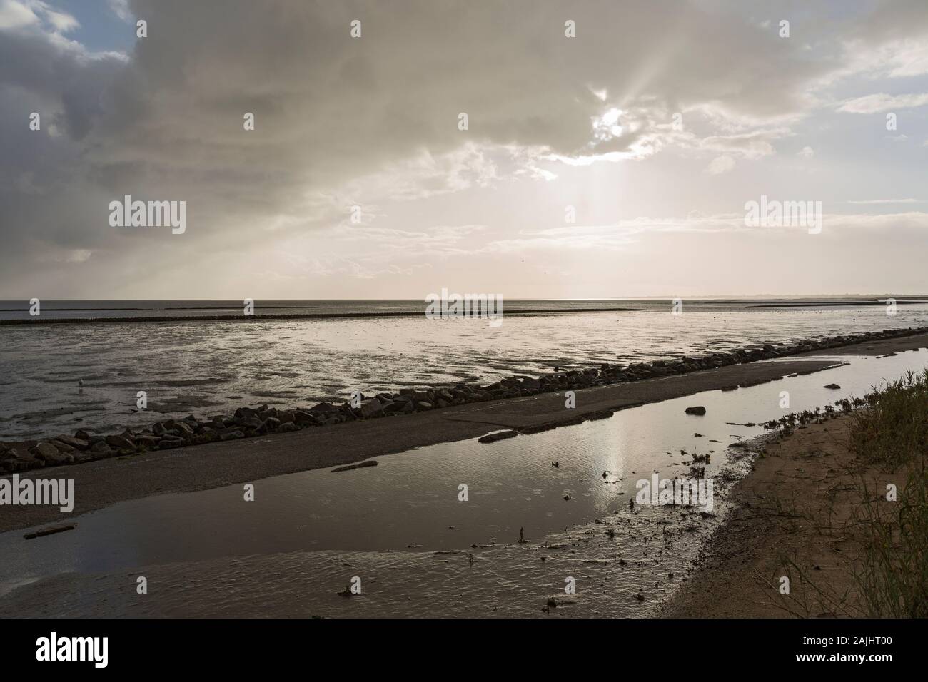 Wattenmeer, Ebbe, Regen, Keitum, Sylt Stock Photo